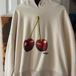 Edikted Cream Hoodie with Cherry Graphic